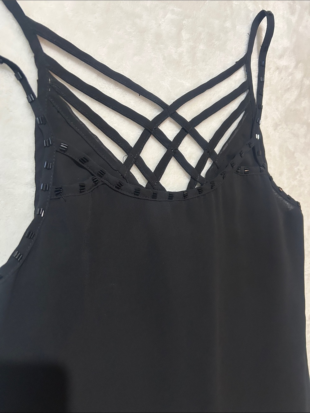 🎀 Mitto Black Strappy Camisole with Beaded Detail